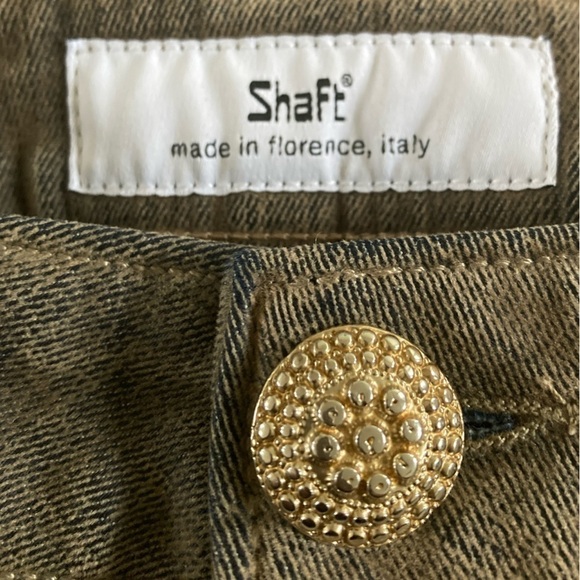 SHAFT JEANS Italy Lola hr Velvet Flock Pants Lace up Flare Hem in Oro Verde - Picture 4 of 15